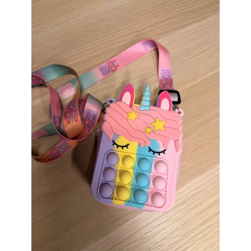 Rainbow Unicorn Pop-It Purse Shoulder Bag Handbag Pop Push Bubble Fidget Toy